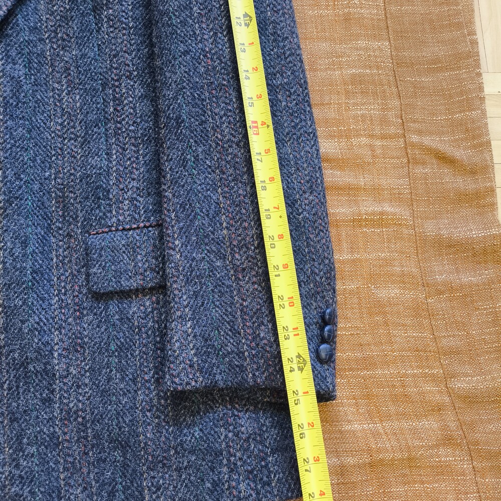 Harris Tweed Wool Sport Coat Striped Herringbone Slate Blue Grey Rust Size 46R - Picture 16 of 16